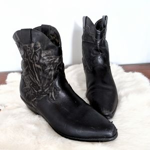 Vintage Black Leather Western Ankle Booties